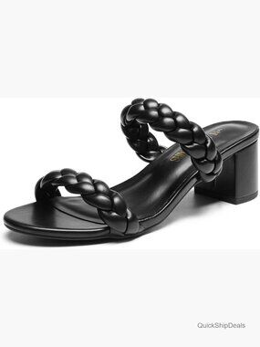 Two Braided Strap Low Heels Sandals Open Toe Block Chunky Heels Wedding Dress